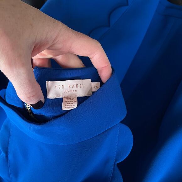 Ted Baker Torrii Dress Blue Size 6 Halterneck Scalloped Cute Chic High Neck Sexy - Picture 15 of 16